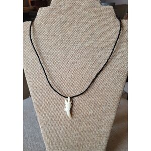 Tribal Bone Carved Lizard Necklace 17" Brown Beading Hand Beaded